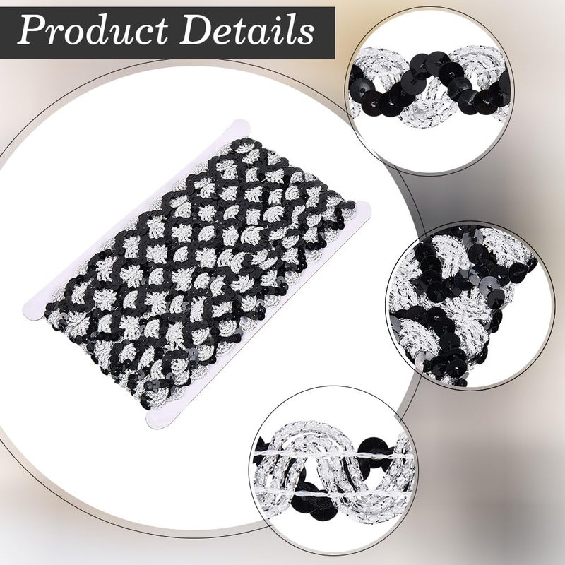 CABODYALS 12 Yards Black Silver Sequin Trim Flat Sequins Beaded Strip Rick Rack Wave Gimp Woven Braid Trimming Metallic Glitter Ric Rac Fabric Ribbon for Sewing Making Crafts Clothes Diy Costume Decor - Image 5
